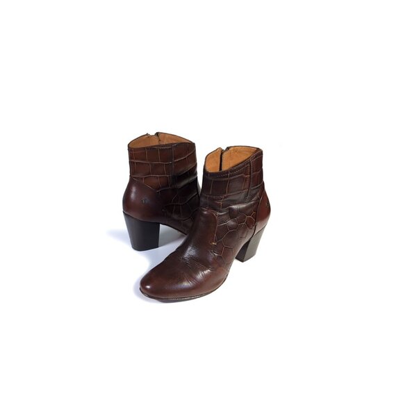 VTG TRASK Boots Western Ankle Boots Brown Leather Heeled Boots Size 6.5 - Picture 1 of 10